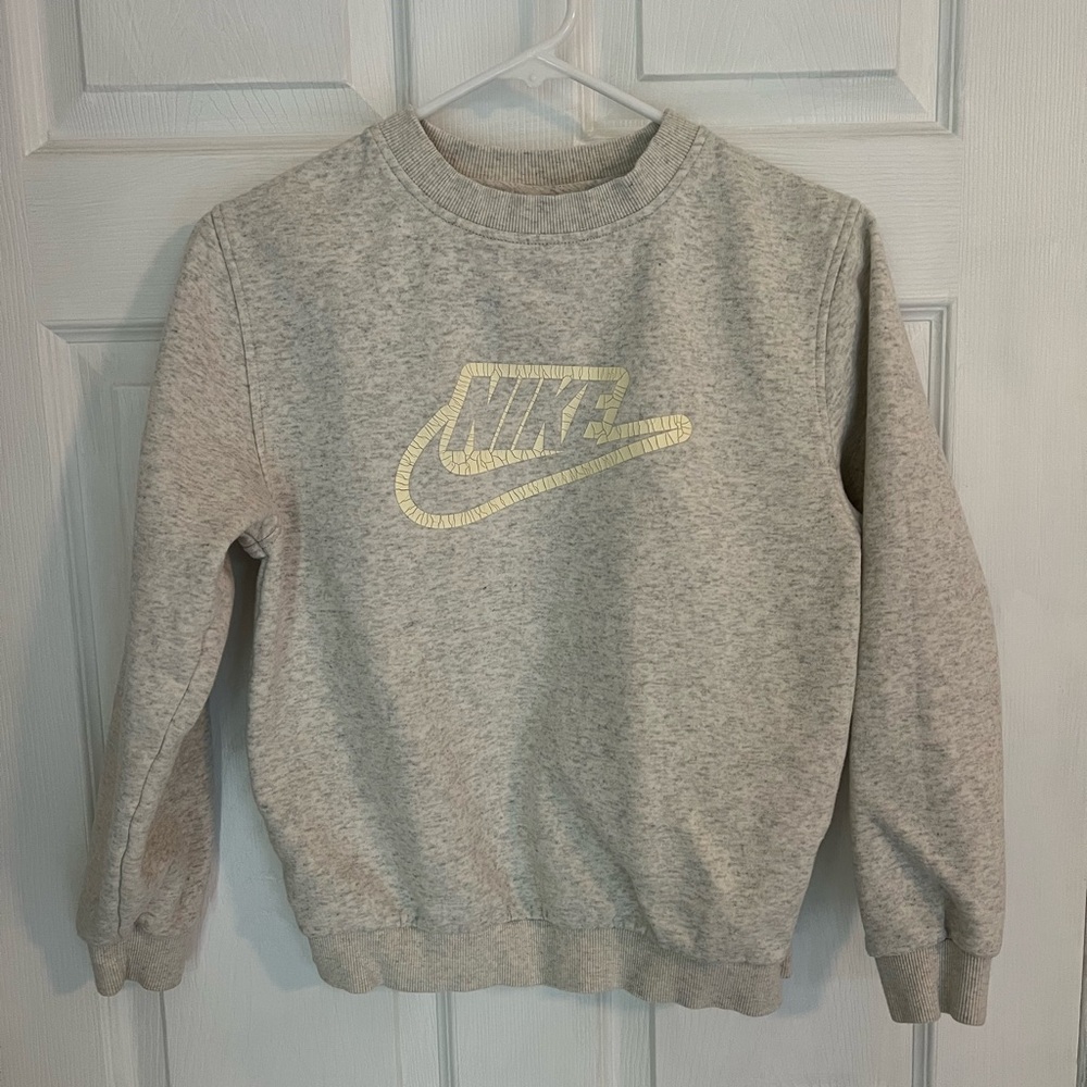 Vintage Kids Nike Gray Crewneck Sweatshirt with Swoosh Logo, Large.